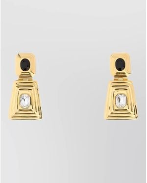 Alessandra Rich Metal Earrings Stone Duo Geometric Design - Metallic