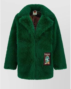 FARM Rio Faux Fur Oversized Coat - Green