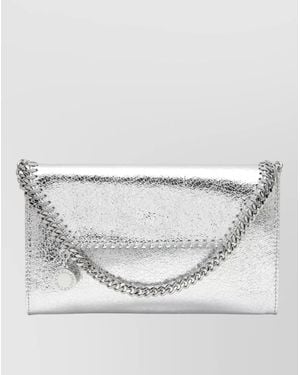Stella McCartney Chain Strap Envelope Shape Metallic Finish Wallet - Grey