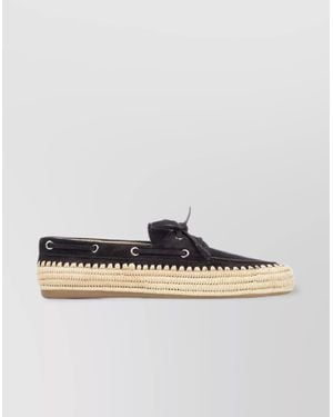 Miu Miu Loafers With Espadrille Sole And Eyelet Detailing - Natural