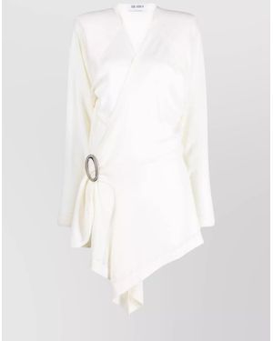 The Attico Wool Draped Asymmetric Wrap Mini Dress - White