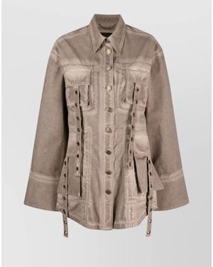 Blumarine Eyelet Denim Fitted Jacket - Natural