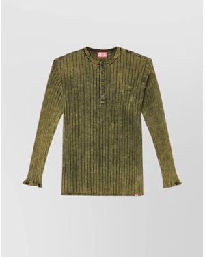 DIESEL Stretch Cotton Long Sleeve Crew Neck T-Shirt - Green