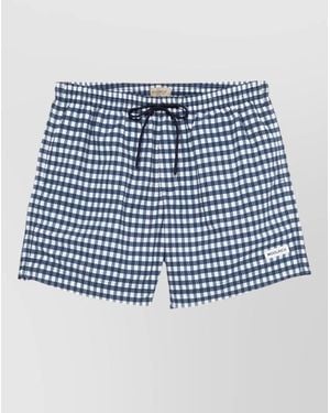 Woolrich Chequered Swim Shorts Elastic Waistband Pockets - Blue