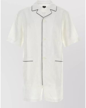 ZEGNA Linen Pyjama Shirt Short Sleeves Contrast Piping - White