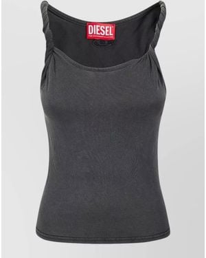 DIESEL Ruched Strap Sleeveless Square Neck Top - Black