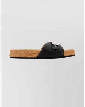 Balenciaga Leather Collaboration Slippers Featuring Buckle Detail - Multicolor