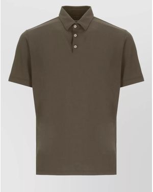 Zanone Cotton Polo Shirt Straight Cut Short Sleeves - Green