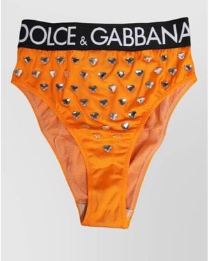 Dolce & Gabbana Crystal High-Waist Bikini Briefs - Orange