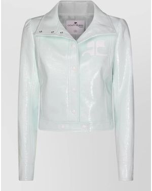 Courreges Shiny Long Sleeve Casual Style Jacket - White