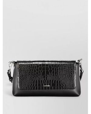 Calvin Klein Croc Embossed Shoulder Bag - Black