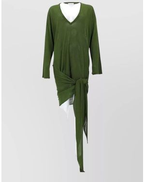 The Attico Ribbed Viscose Draped Mini Dress - Green