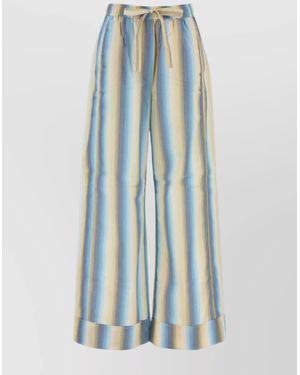 Ganni Embroidered Cotton Wide-Leg Trousers - Blue
