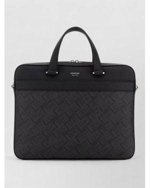 Ferragamo Canvas Briefcase Bag Embossed Pattern Handles - Black