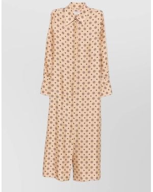 Alberto Biani Silk Printed Long-Sleeve Shirt Midi Dress - Natural