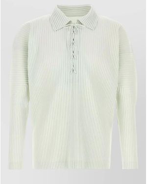Homme Plissé Issey Miyake Polyester Polo Shirt Collared Design Long Sleeves - White