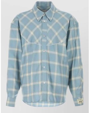 WOOYOUNGMI Embroidered Jersey Oversize Shirt Check Pattern - Blue