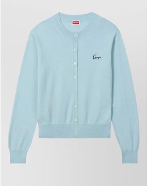 KENZO Long Sleeve Crew Neck Knit Top - Blue