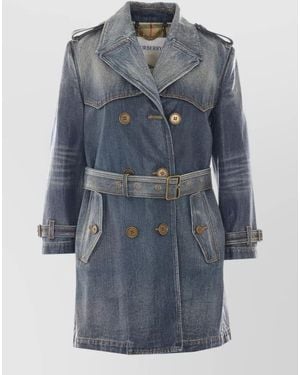 Burberry Belted Denim Jacket Button Cuffs Epaulettes - Blue