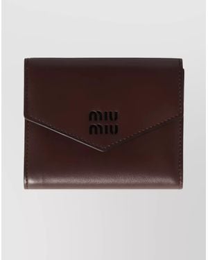 Miu Miu Compact Leather Wallet Fold-Over Flap - Brown