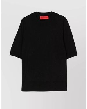 Wild Cashmere Silk Cashmere Fine-Ribbed Short-Sleeve Crew-Neck Knitted Top - Black