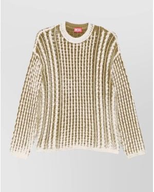 DIESEL Crewneck Jumper Striped Ribbed Open Knit - Natural