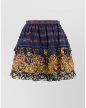 Valentino Garavani Printed Linen A-Line Skirt - Blue