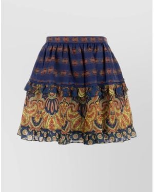 Valentino Garavani Printed Linen A-Line Skirt - Blue