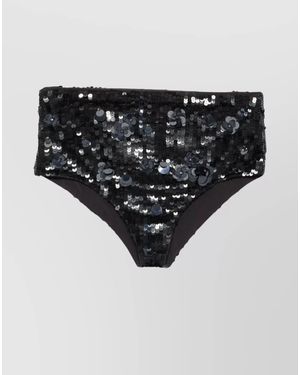 P.A.R.O.S.H. High-Rise Sequin-Embellished Floral-Appliqué Tailored Shorts - Black