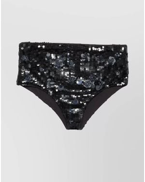 P.A.R.O.S.H. High-Rise Sequin-Embellished Floral-Appliqué Tailored Shorts - Black