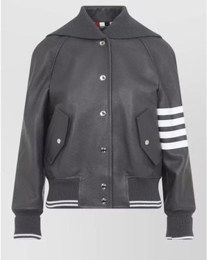 Thom Browne Leather Oversized Raglan-Sleeve Blouson Jacket - Grey