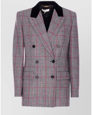 Chloé Virgin Wool Tartan Double-Breasted Blazer - Purple