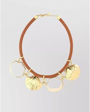 Fendi Leather And Metal Necklace With Shell Pendants - White