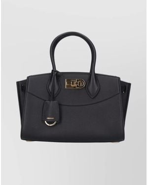 Ferragamo Structured Shoulder Bag Detachable Strap - Black