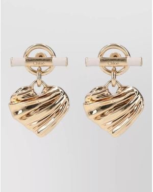 Chloé Heart Drop Textured Design Earrings - Metallic