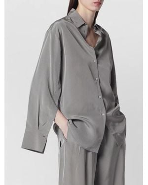 Rohe Striped Collared Top Long Cuffed Sleeves - Grey