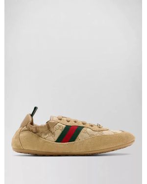 Gucci Leather And Fabric Low-Top Trainers - Natural
