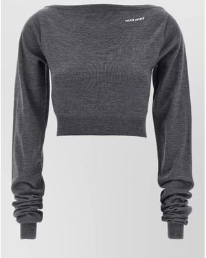 Miu Miu Wool Knit Boat Neck Cropped Top - Grey