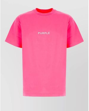 Purple Short Sleeve Cotton Crew Neck T Shirt - Pink
