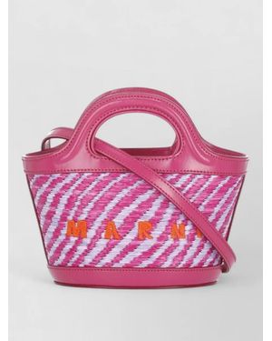 Marni Wool Blend Striped Bucket Bag Hand - Pink