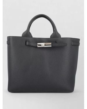 Longchamp Tote Bag Metal Hardware Structured Shape - Black