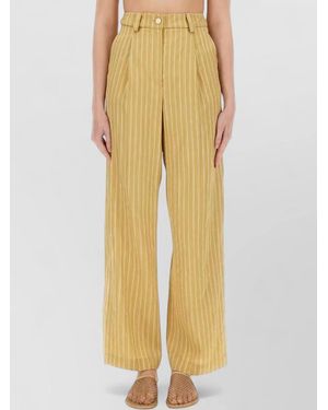 Alysi Satin Striped Tailored Trousers High Waist Wide - Yellow
