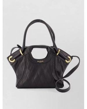 Balmain Small Leather Tote Bag Quilted Hardware - Black