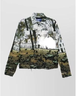 Junya Watanabe Long Sleeve Blazer Graphic Print Frayed Edges - Green