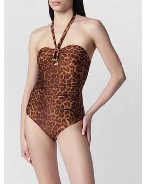 Zimmermann Animal Print Halter Neck Ruched Strap Swimsuit - Brown