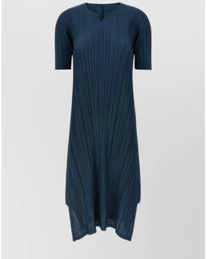 Pleats Please Issey Miyake Softly Draped Dress Short Sleeves - Blue