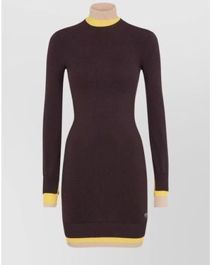 Fendi Wool Ribbed Turtleneck Mini Dress - Purple