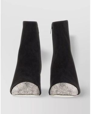 Rene Caovilla Leather Rhinestone Boots - Black