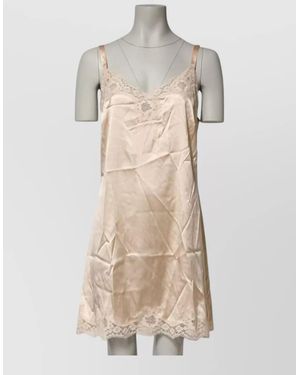 Dolce & Gabbana Silk Chemise Lace Trim Slip Dress - Natural