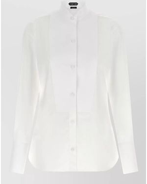 Tom Ford Mandarin Collar Tailored Tuxedo Style Shirt - White